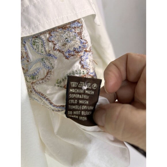 7 Diamonds Embroidered Mens Off White Button Down LS Shirt Size XL - Picture 10 of 10